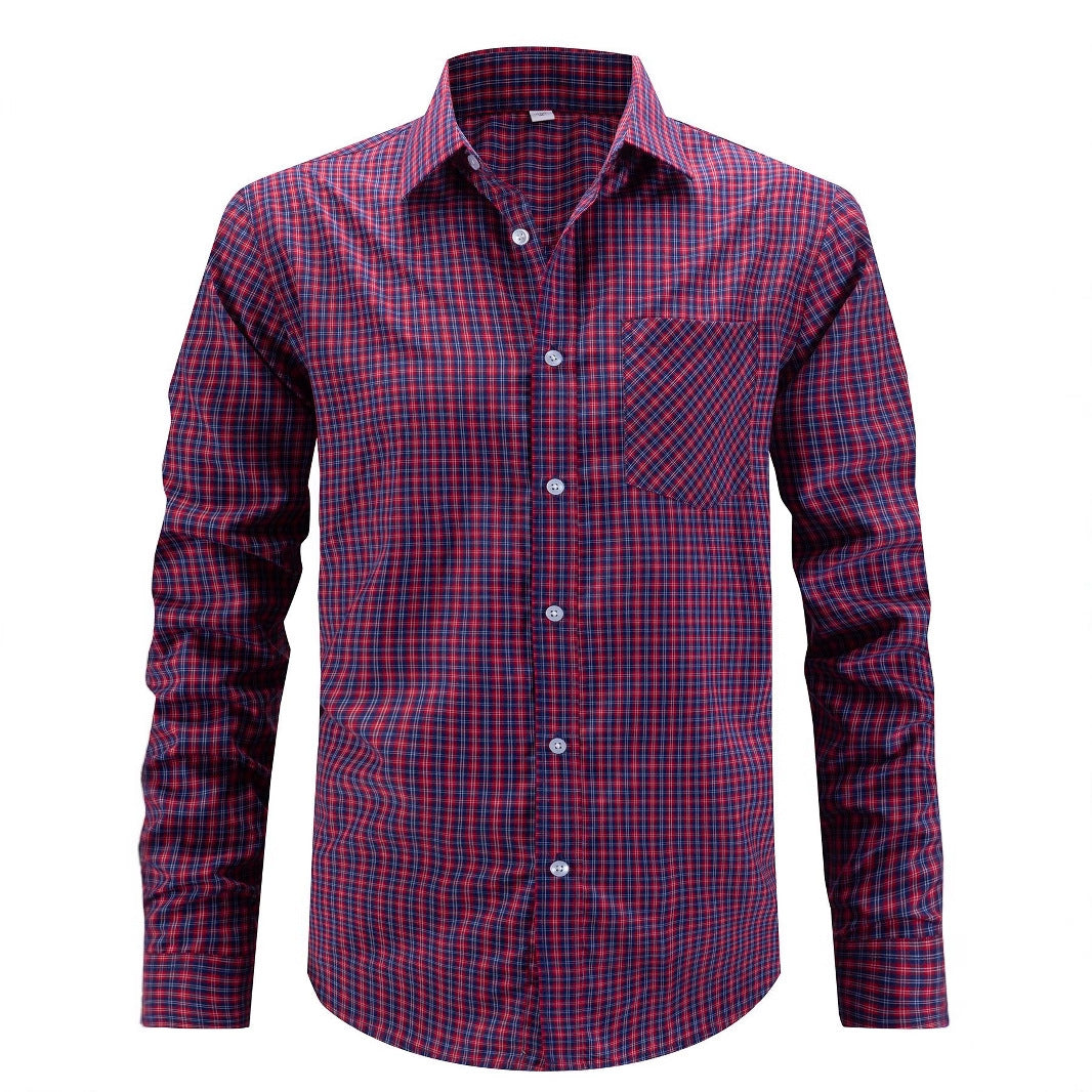 Men's elegant checkered long sleeve shirt with chest pocket Lisslune
