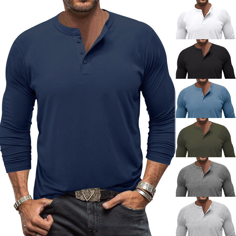 Men's Long Sleeve Shirt with Button Placket and Skin-Friendly Cotton Fabric Lisslune