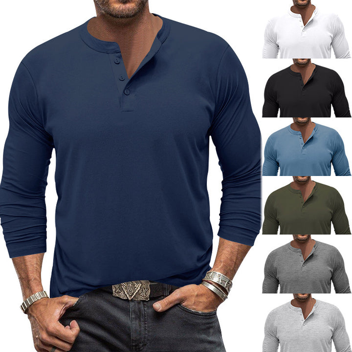 Men's Long Sleeve Shirt with Button Placket and Skin-Friendly Cotton Fabric Lisslune