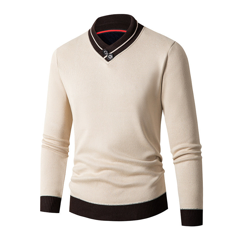 Men's fashionable sweater with asymmetrical collar and button detail Lisslune