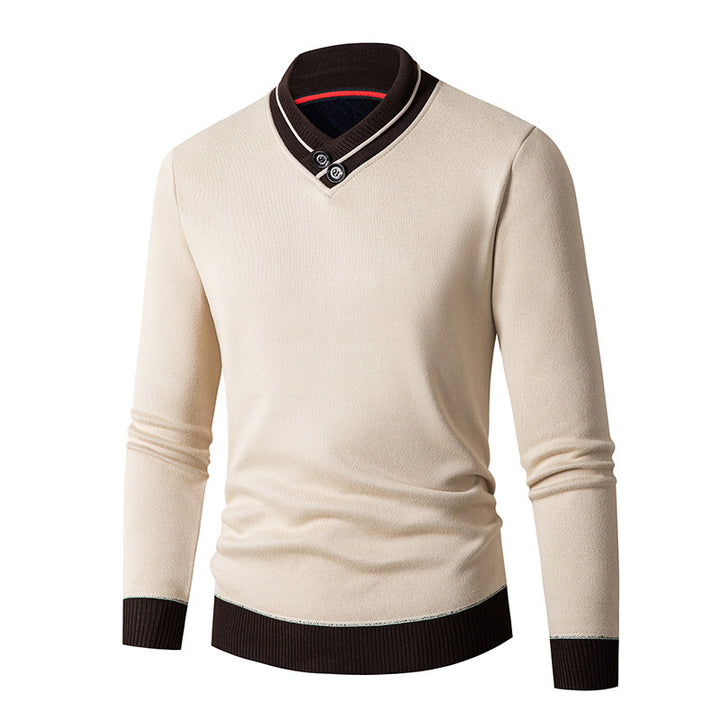 Men's fashionable sweater with asymmetrical collar and button detail Lisslune