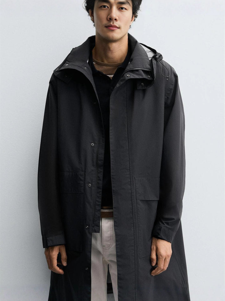 Men's windproof rain jacket with adjustable hood collar and large pockets Lisslune