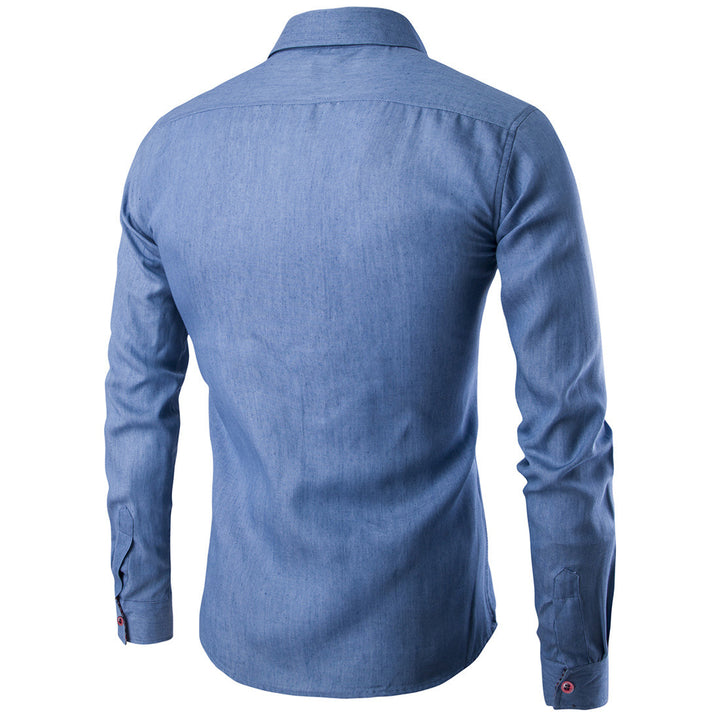 Men's denim long-sleeve shirt with contrasting buttons and chest pocket Lisslune