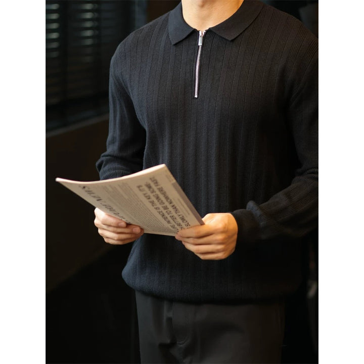 Men's knitted sweater with collar and practical zipper Lisslune