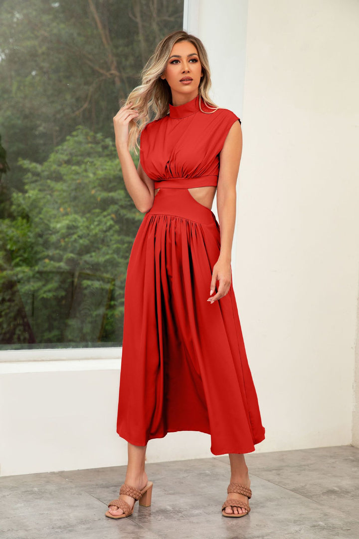 Women's maxi dress with cut-outs and modern stand-up collar Lune London