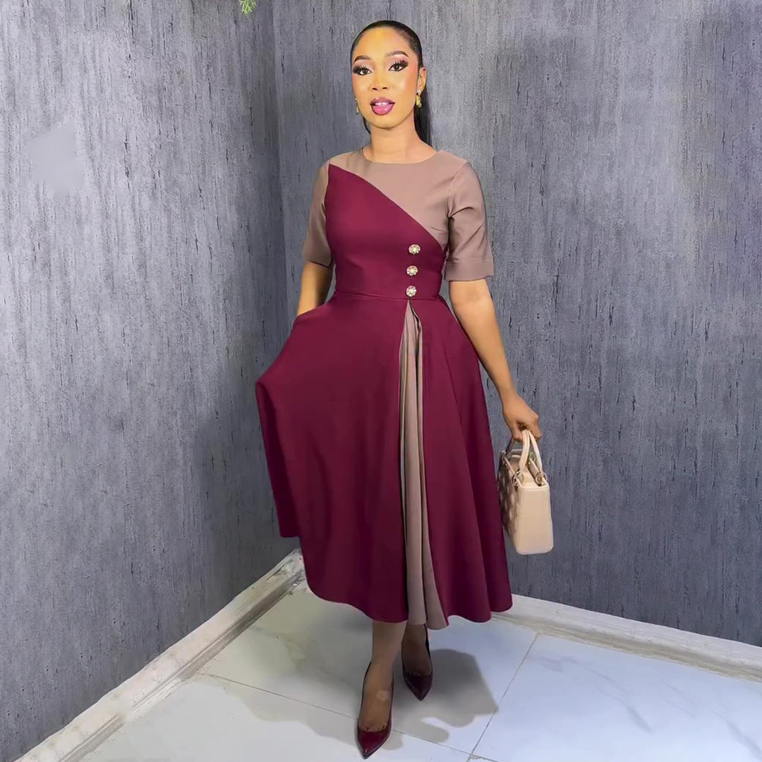 Ladies midi dress with asymmetric design and button details Lisslune