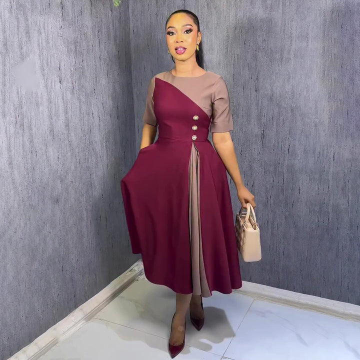 Ladies midi dress with asymmetric design and button details Lisslune