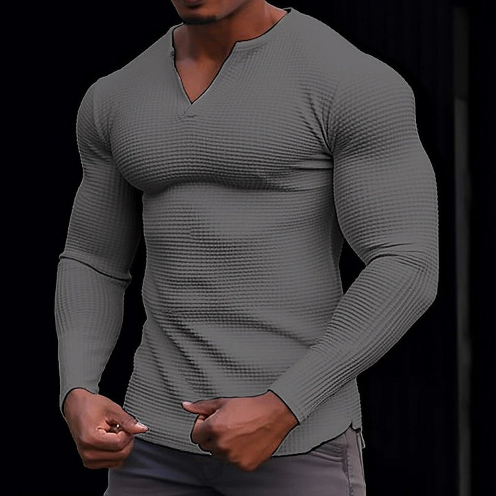 Men's stylish long-sleeve T-shirt with structured V-neck Lisslune