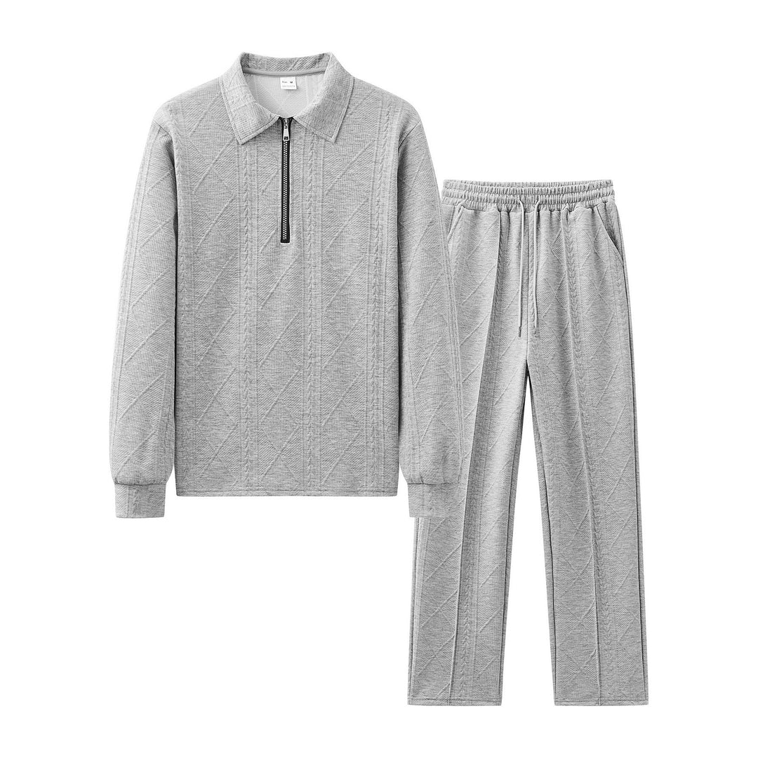 Men's comfortable leisure suit with zipper and ribbed texture Lisslune