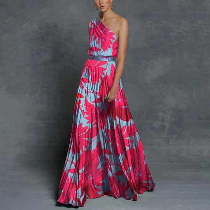 Women's maxi dress with asymmetric top and floral print Lisslune