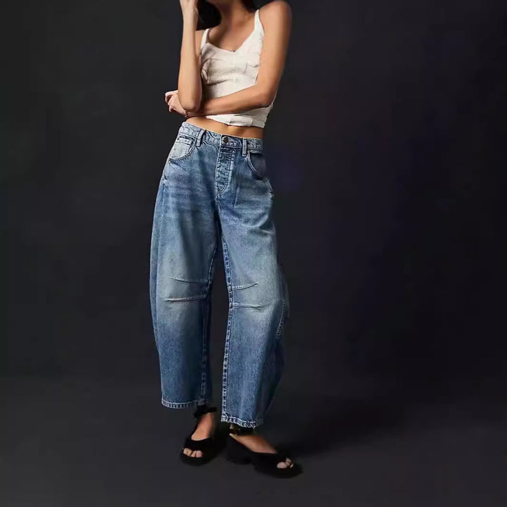 Damen Weite Denim-Hose mit hohem Bund und lässigen Details Lisslune