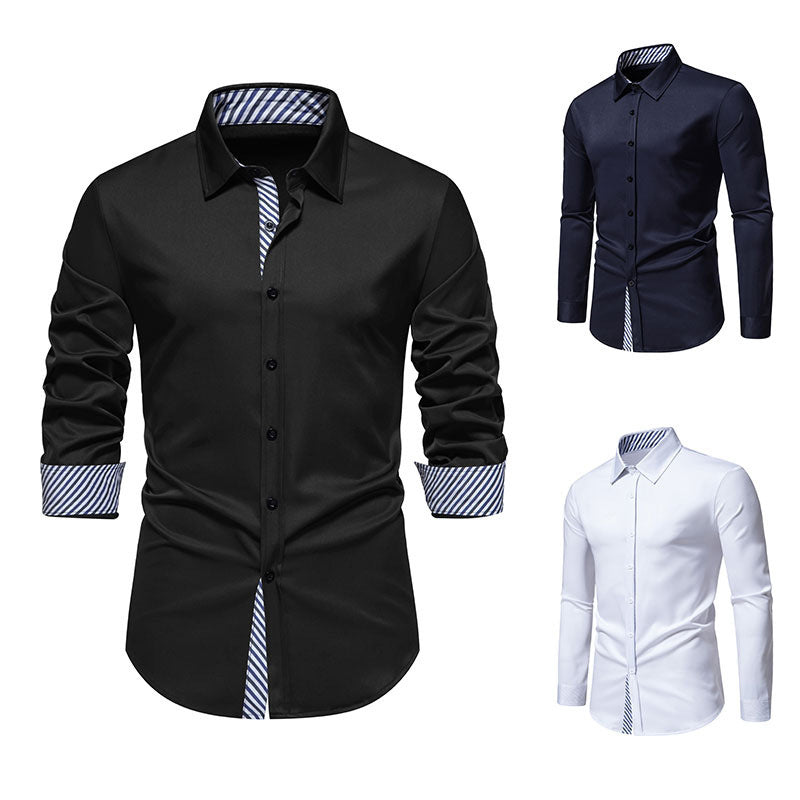 Men's Long Sleeve Shirt with Modern Contrast Design Lisslune