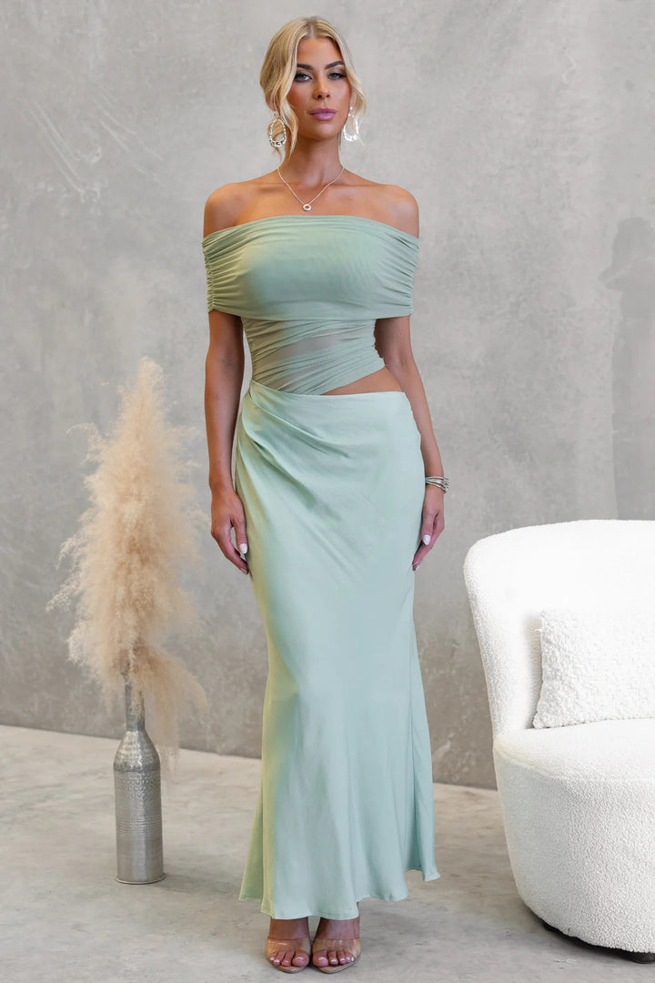 Women's Off-Shoulder Maxi Dress with Elegant Wrap Design and Figure-Flattering Cut