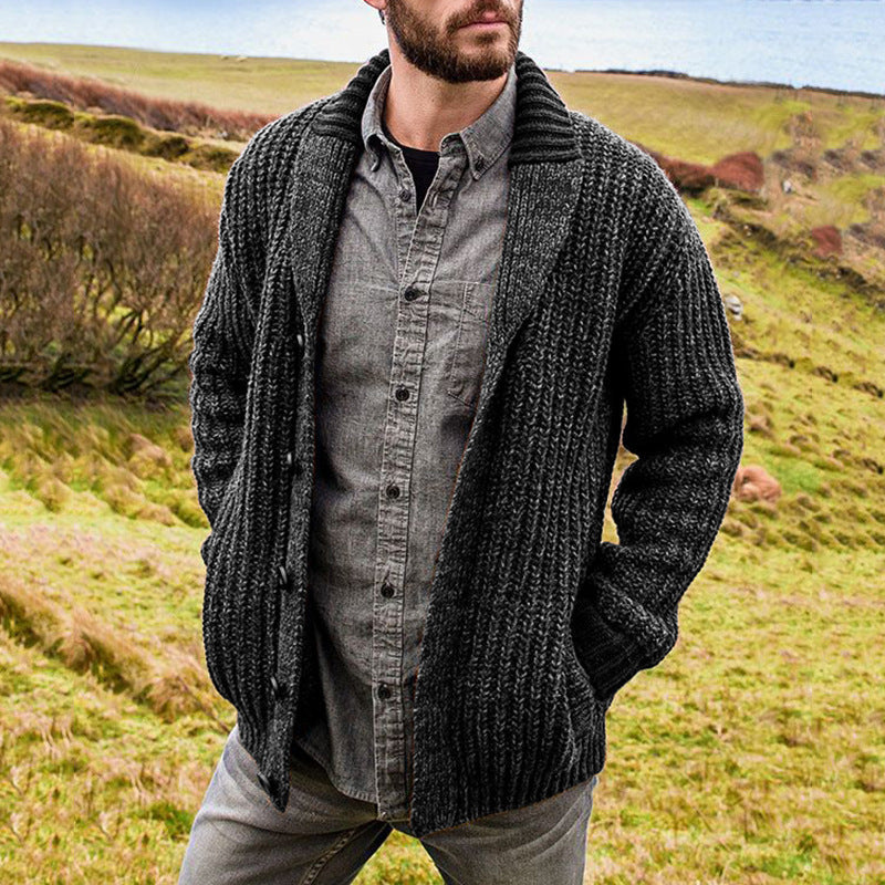 Men's stylish knit cardigan with belt and deep collar Lisslune