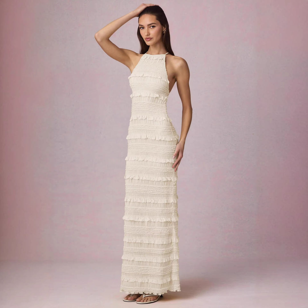 Ladies Maxi Dress with fringed design and elegant halterneck Lisslune