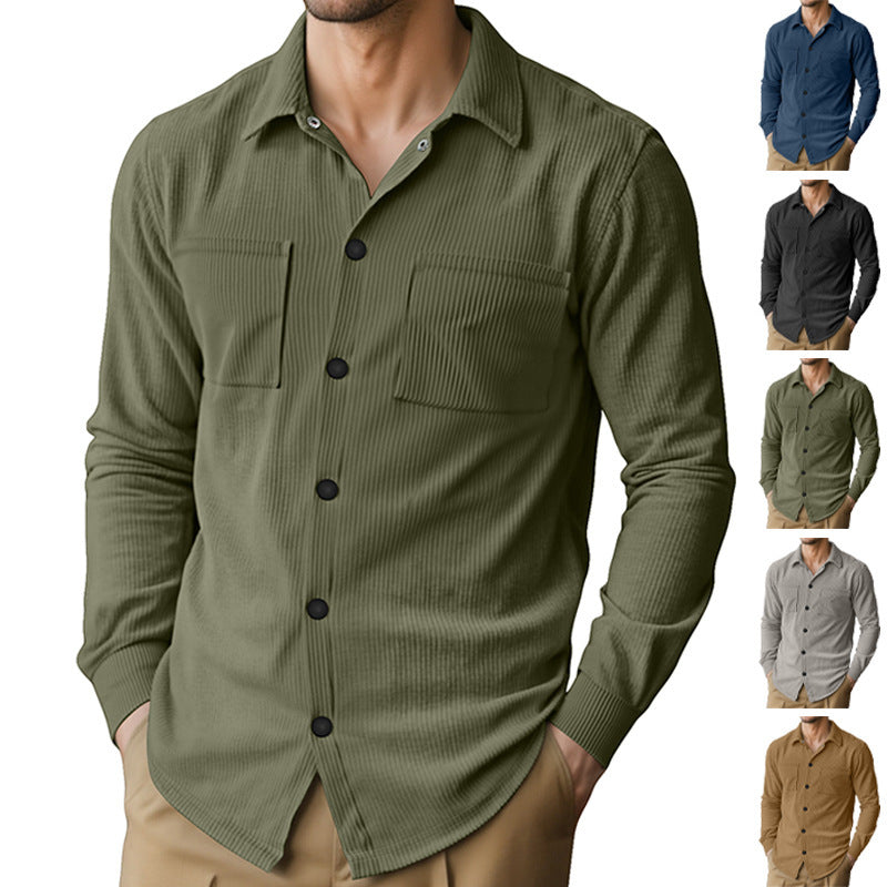 Men's long-sleeve shirt with textured cord pattern and practical chest pockets Lisslune