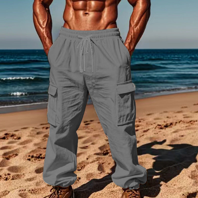 Men's cargo pants with elastic waistband and practical side pockets Lisslune