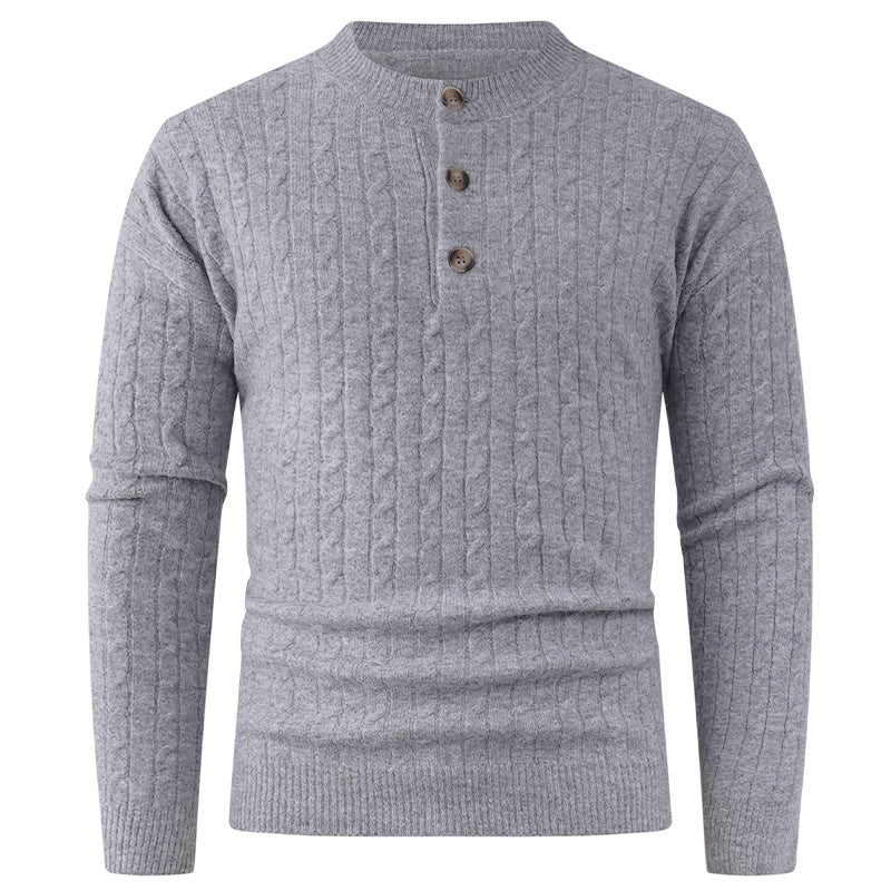 Men's chunky knit sweater with modern shawl collar and button details Lisslune