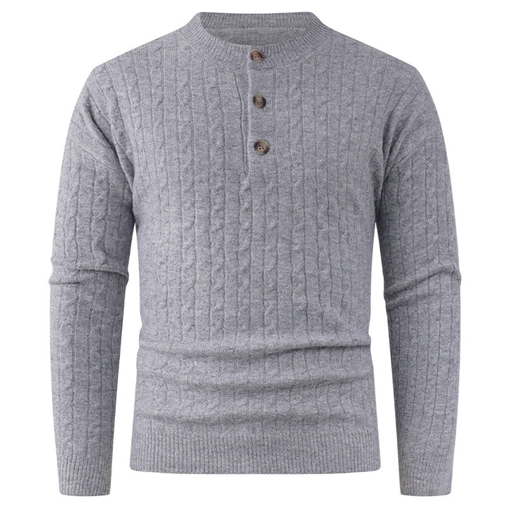 Men's chunky knit sweater with modern shawl collar and button details Lisslune