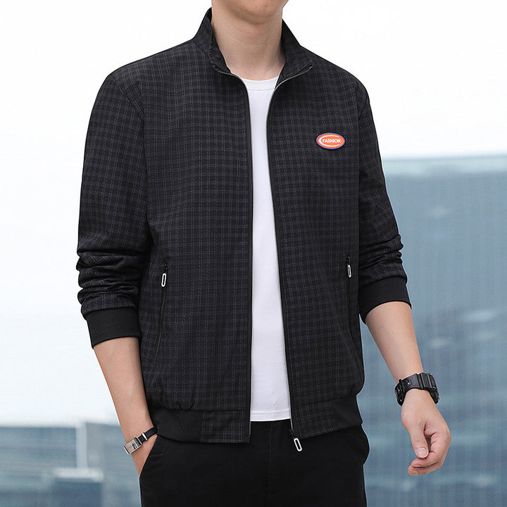 Men's casual jacket with stylish check pattern and practical pockets Lisslune