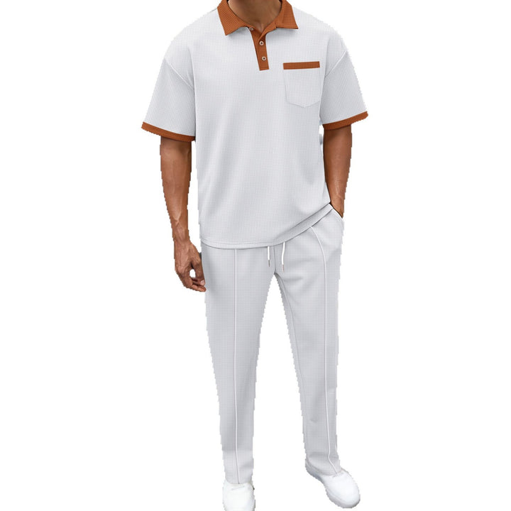 Men's elegant leisure set with textured polo shirt and comfortable pants Lisslune