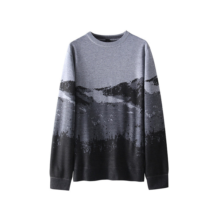 Men's Knit Sweater with Mountain Motif Lisslune