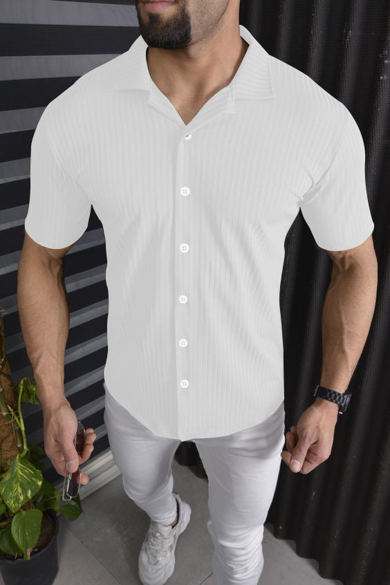 Men's Short Sleeve Shirt with Fine Ribbed Design Lisslune