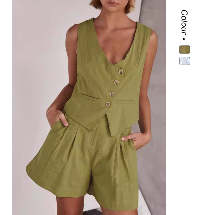 Women Casual Two-Piece with Short Sleeve Blouse and Shorts Lune London