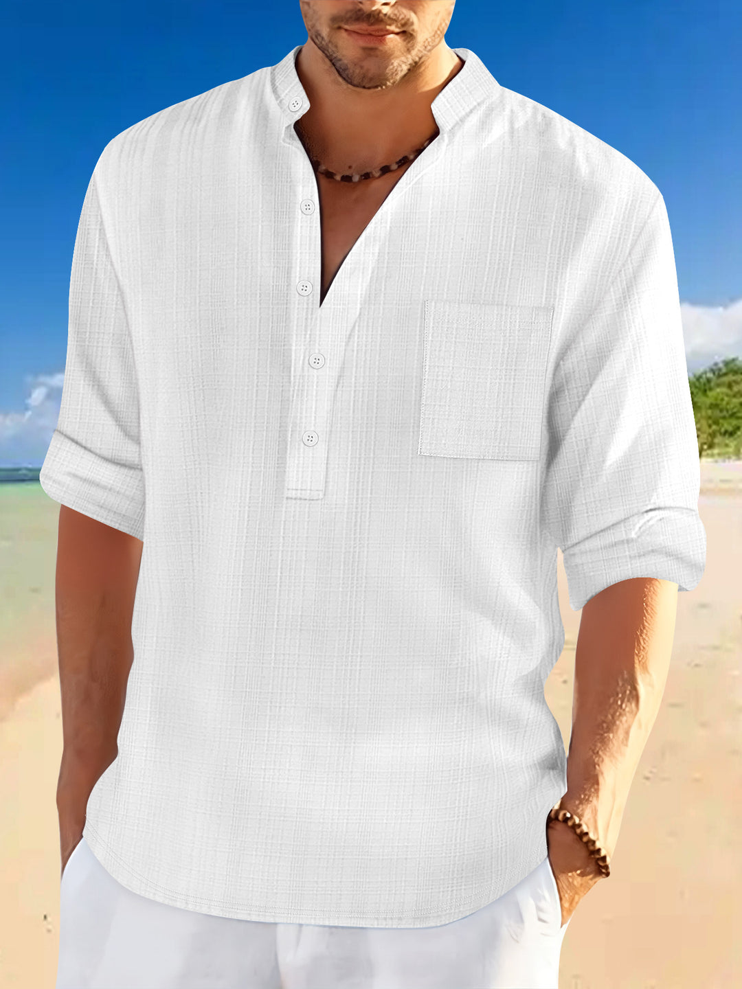 Men's casual long-sleeve shirt with texture and button placket Lisslune