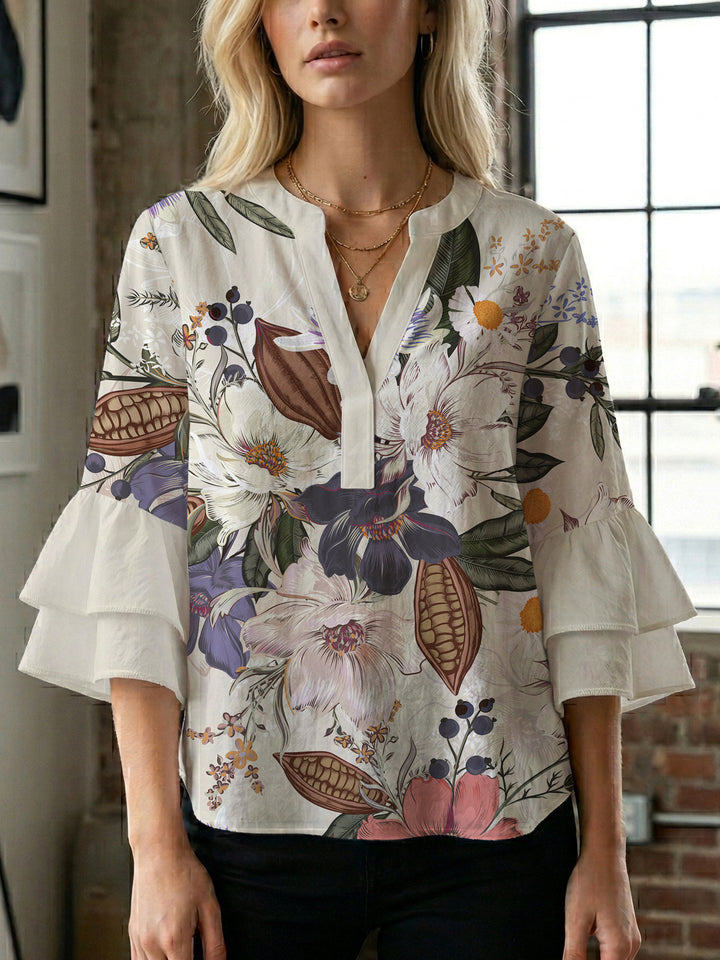 Women Elegant Top with Voluminous Puff Sleeves and Floral Print Lisslune