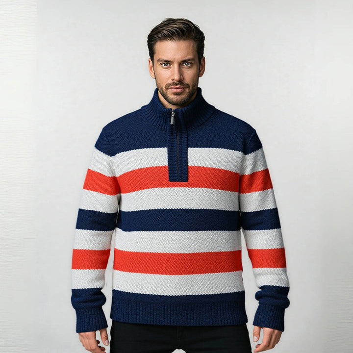 Men's fashionable stand-up collar sweater with decorative stripes Lisslune