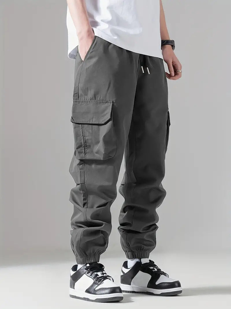 Men's cargo pants with elastic waistband and multifunctional pockets Lisslune