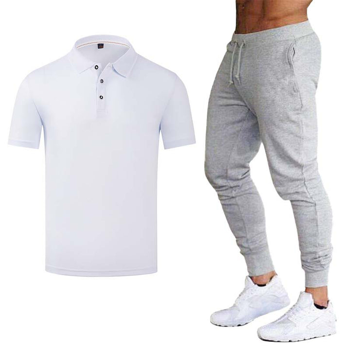 Men's Sporty Polo Shirt with Fashionable Accents and Sweatpants Lisslune