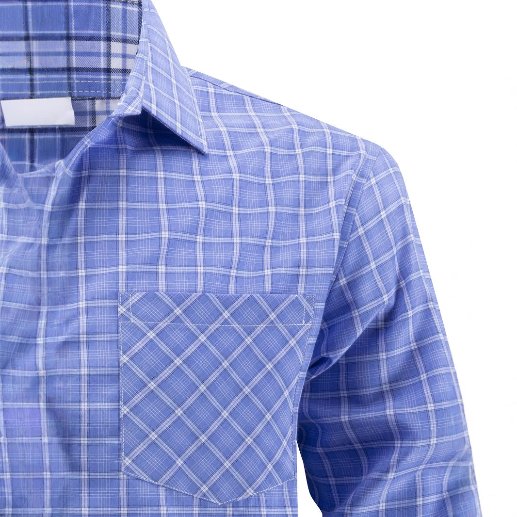 Men's Modern Long Sleeve Shirt with Classic Check Pattern and Chest Pocket Lisslune