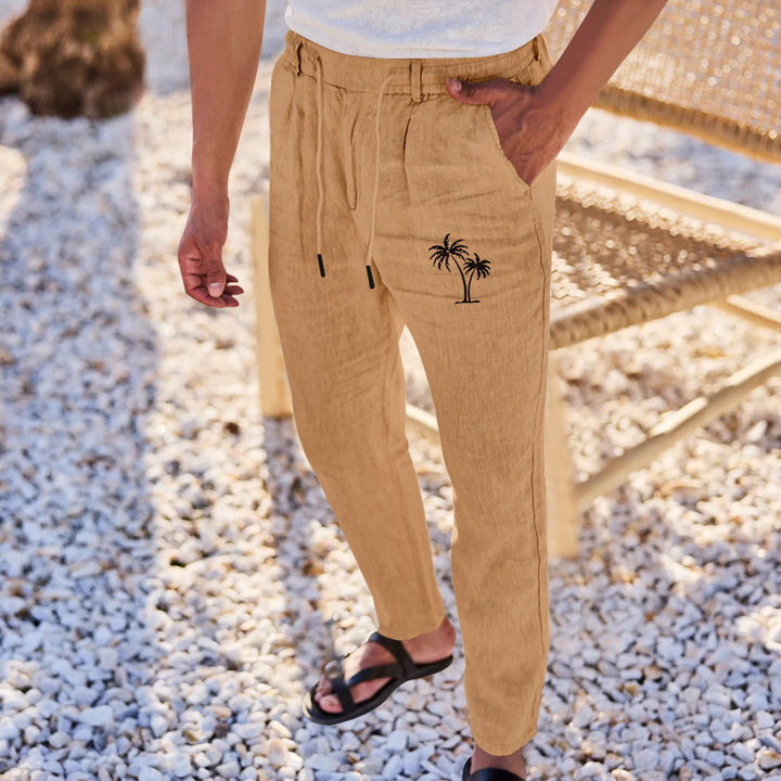 Men's casual leisure pants with elastic waistband and contrasting palm print Lisslune