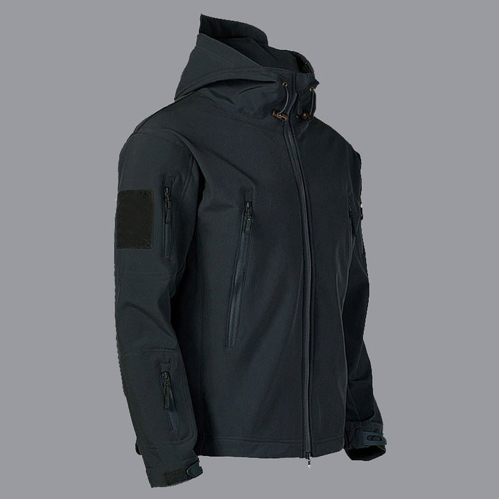 Men's technical softshell jacket with multifunctional pockets and adjustable hood system Lisslune