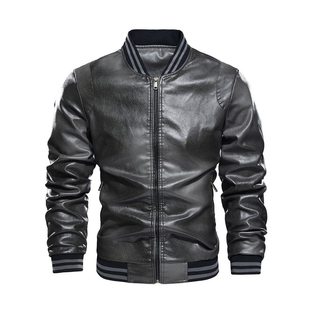 Men's classic leather jacket with elastic ribbed cuffs Lisslune