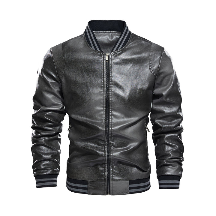 Men's classic leather jacket with elastic ribbed cuffs Lisslune
