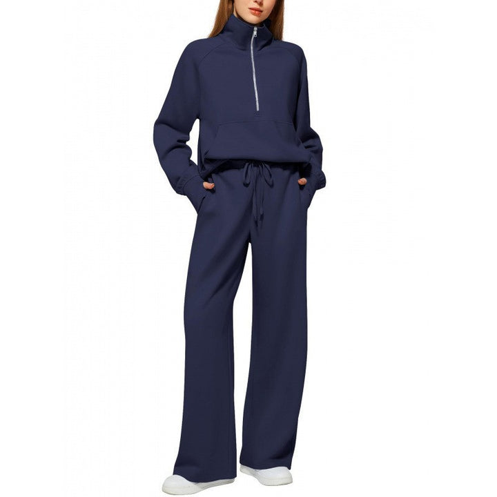 Women relaxed zip sweatshirt and wide-leg pants set Lisslune