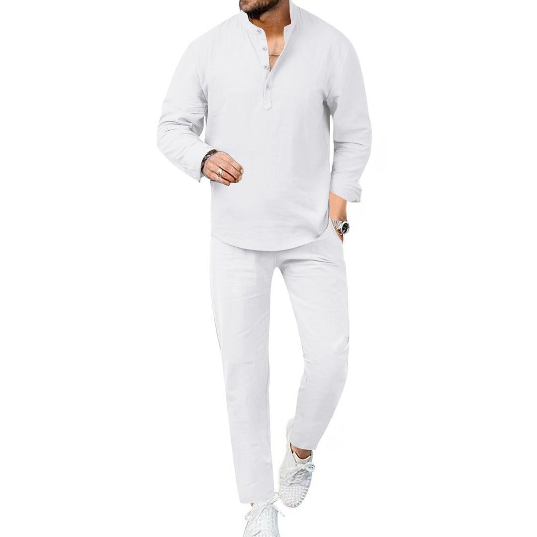 Men's modern leisure suit set with innovative button placket design and breathable properties Lisslune