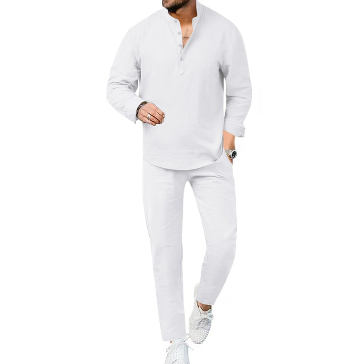 Men's modern leisure suit set with innovative button placket design and breathable properties Lisslune