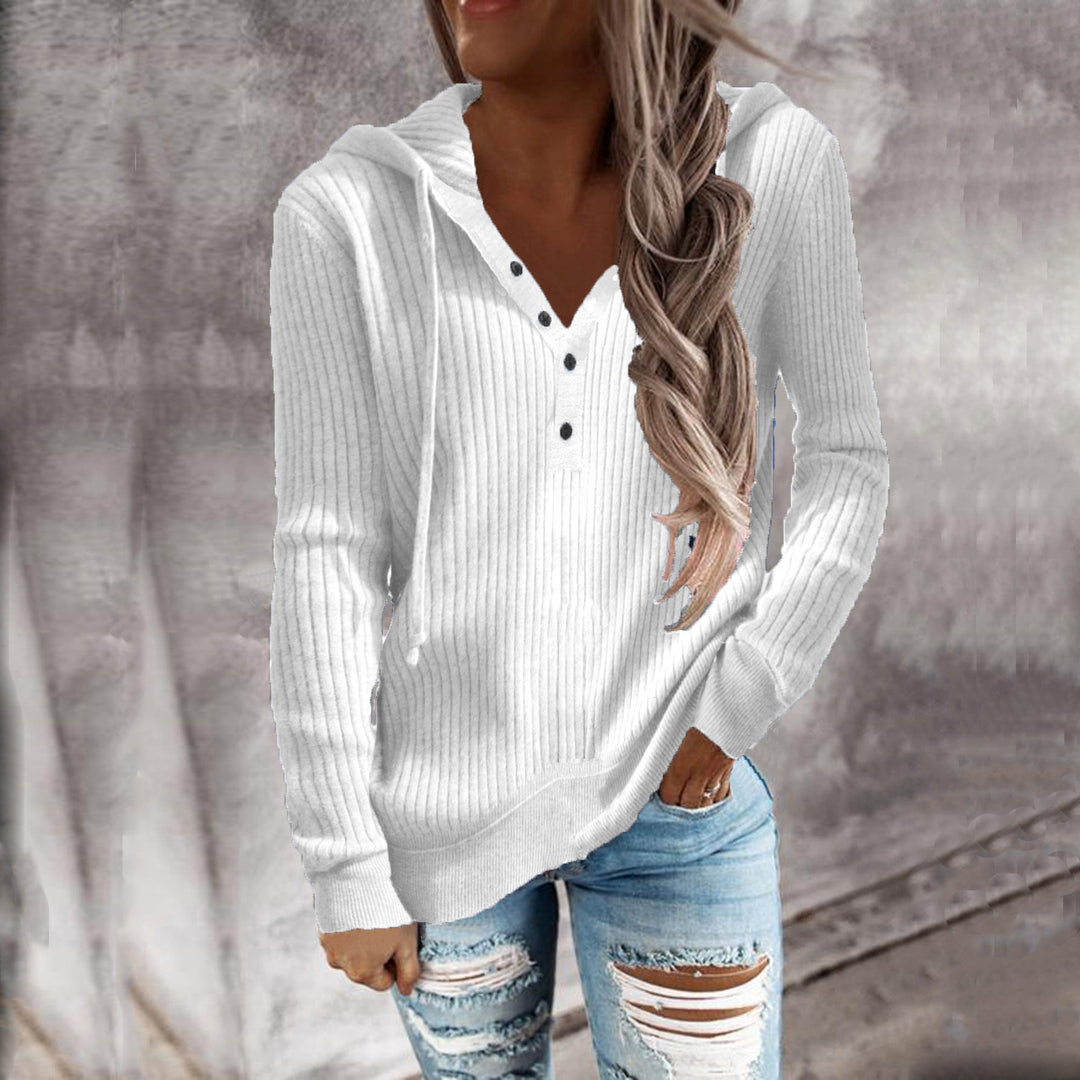Women's hoodie with textured ribbed pattern and buttoned neckline Lisslune