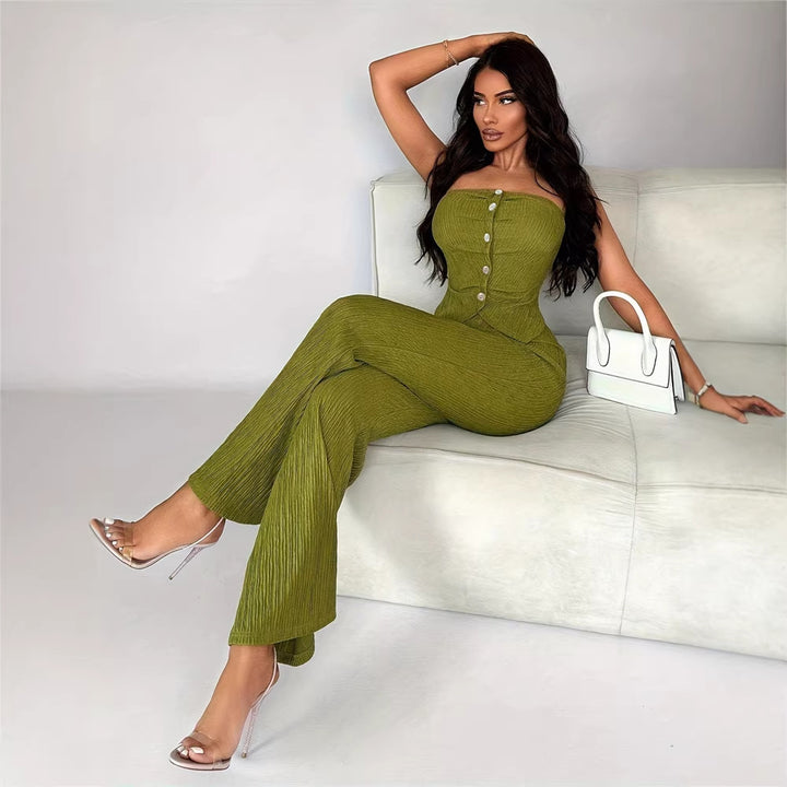 Damen eleganter Jumpsuit mit tailliertem Schnitt und Knopfdetails Lisslune
