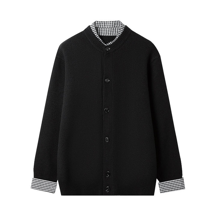 Men's Casual Cardigan with Checkered Collar Processing Lisslune