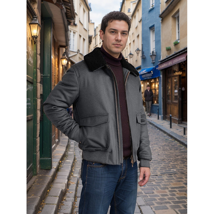 Men's bomber jacket with fleece collar and practical pockets Lisslune