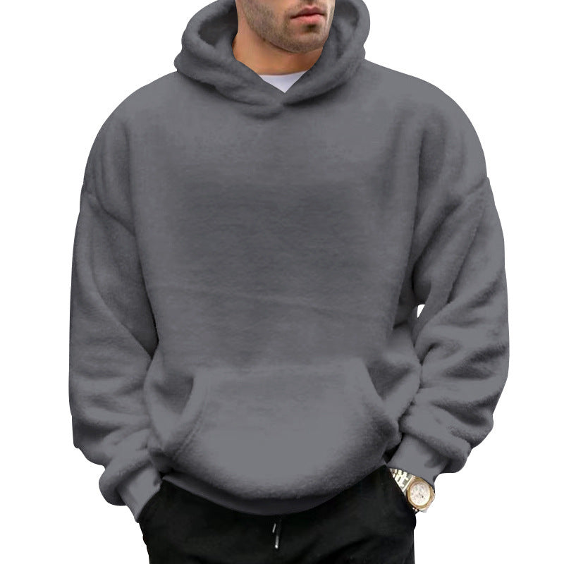 Men's oversized fleece pullover with practical pockets and hood Lisslune