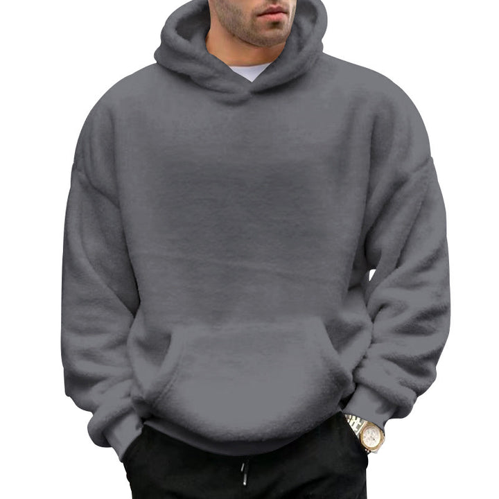 Men's oversized fleece pullover with practical pockets and hood Lisslune