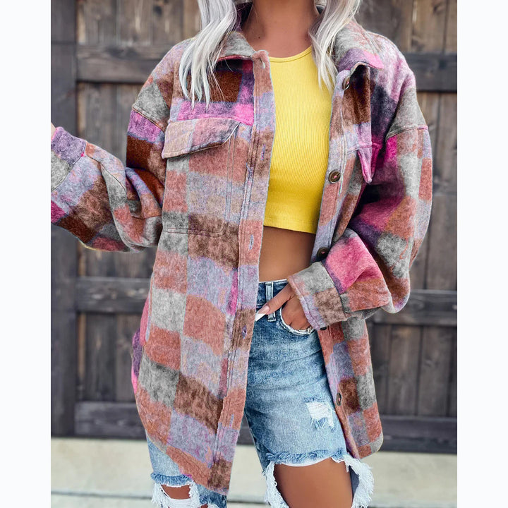 Women's Check Oversized Shirt Jacket made of soft wool material with practical pockets Lune London