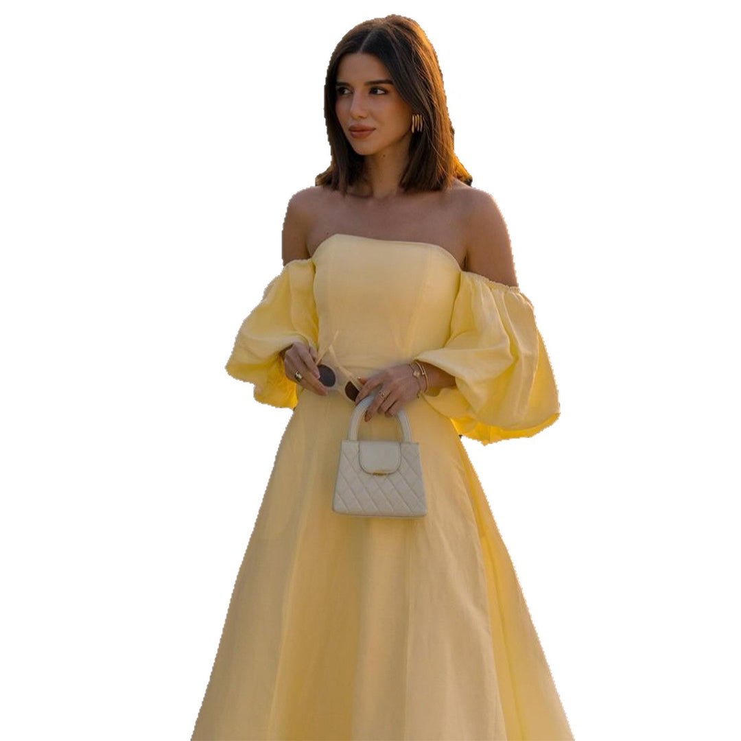 Ladies Off-Shoulder Maxi Dress with Voluminous Sleeves and Elegant Cut Lisslune