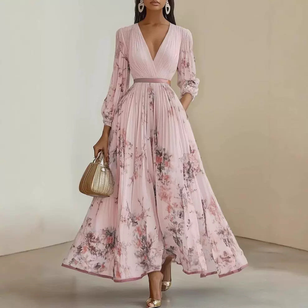 Women's Gorgeous Maxi Dress with Deep V-Neck and Floral Design Lisslune